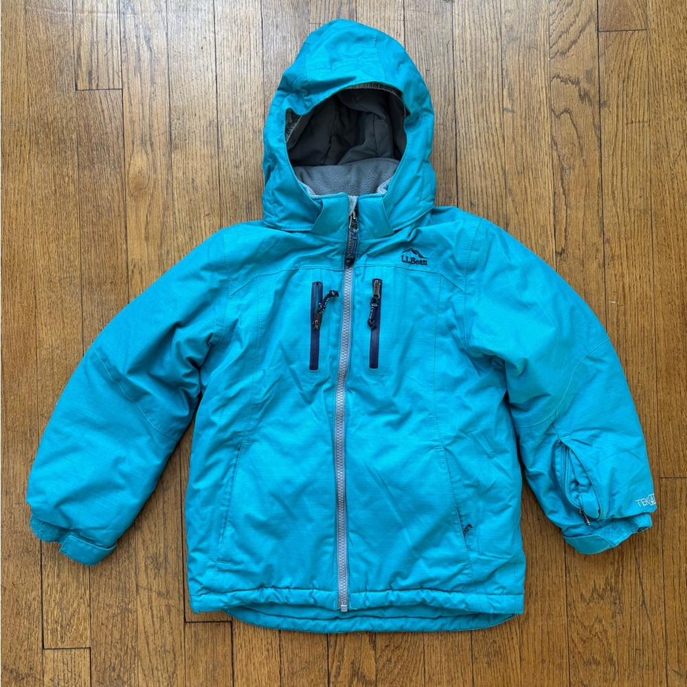 L.L.Bean Kids Winter Jacket Turquoise Blue Fleece Lined Hood Size Medium 5-6